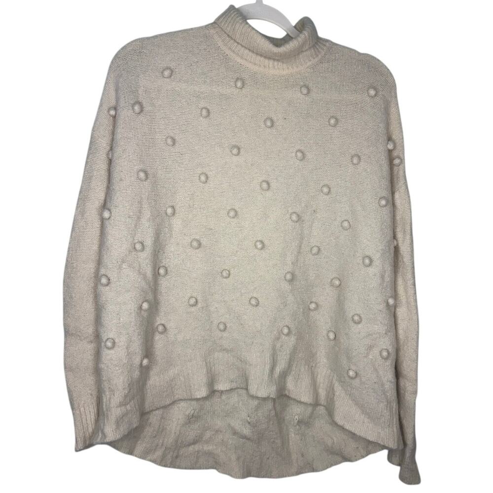 Madewell Snow Globe Bobble Turtleneck Sweater Medium Ivory Pom-Pom Wool Alpaca